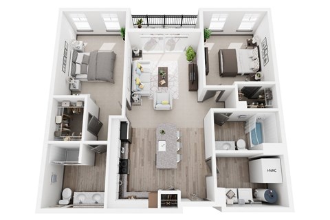 Floor plan for 2 beds, 2 baths, 1079 sqft